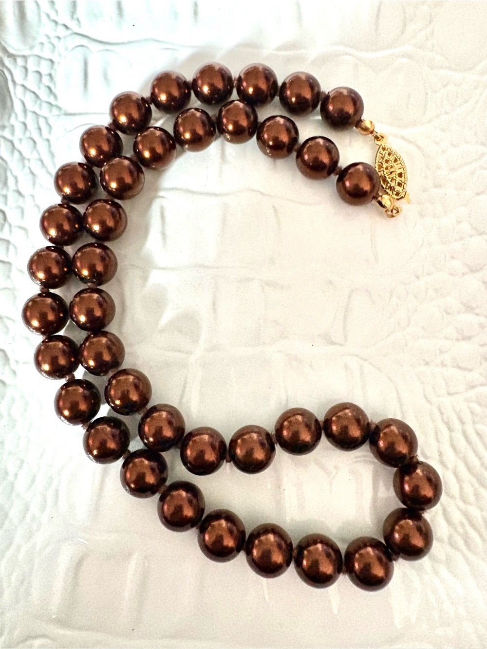 Classic Chocolate Brown dyed Pearl Necklace with Gold Clasp  Hand knotted Import